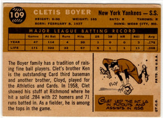 Cletis Boyer Topps 1960 #109 New York Yankees