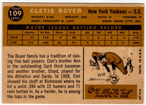 Cletis Boyer Topps 1960 #109 New York Yankees