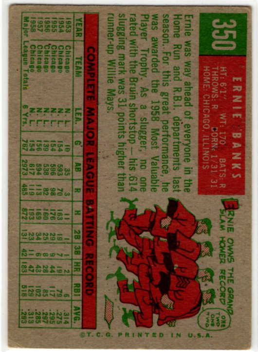Ernie Banks 1959 Topps #350 Chicago Cubs