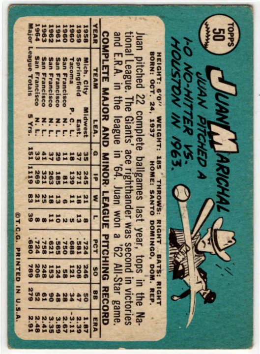 Juan Marichal 1965 Topps Card #50