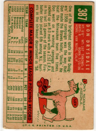 Don Drysdale 1959 Topps Card #387