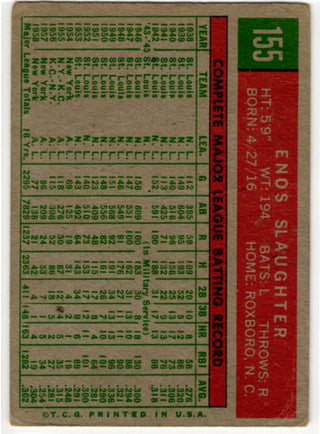 Enos Slaughter 1959 Topps Card #155 New York Yankees