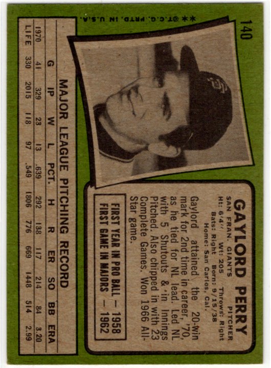 Gaylord Perry Topps 1971 #140
