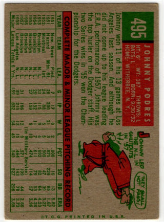 Johnny Podres 1959 Topps Card #495