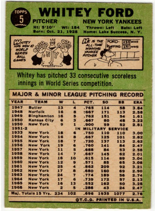 Whitey Ford Topps Card 1967 #5 New York Yankees