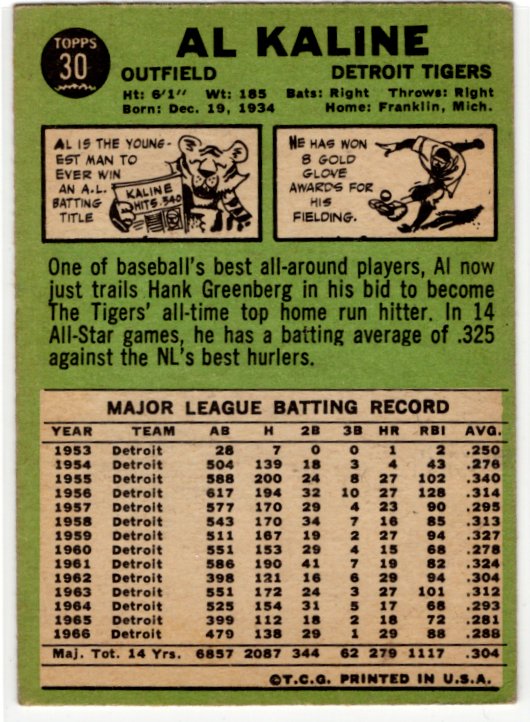 Al Kaline Topps card 1967 #30 Detroit Tigers