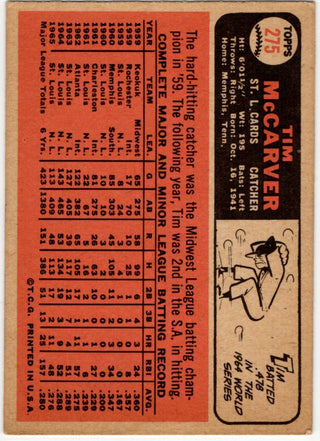 Tim McCarver Topps 1966 St. Louis Cardinals #275