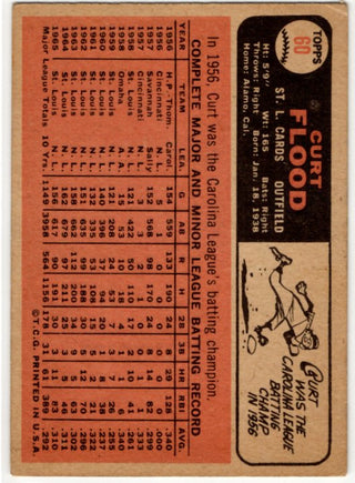 Curt Flood Topps Card 1966 #60 St Louis Cardinals