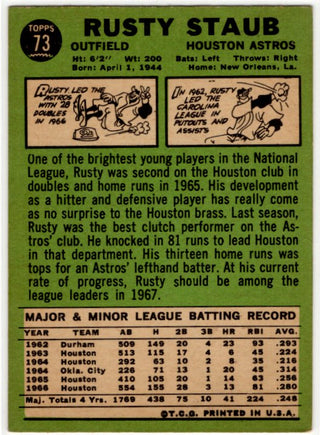Rusty Staub Topps Card 1967 #73 Houston Astos