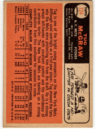 Tug McGraw Topps Card 1966 #124 New York Mets