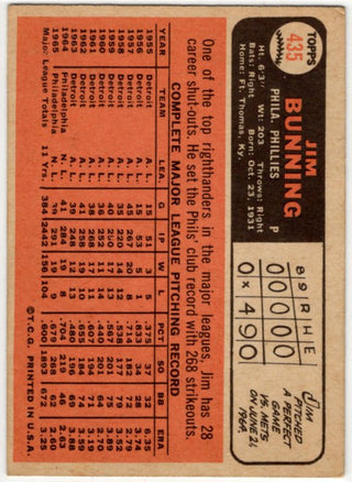 Jim Bunning Topps Card 1966 #435 Philadelphia Phillies