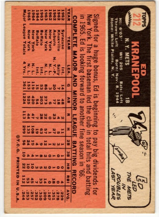 Ed Kranepool 1966 Topps Card #212