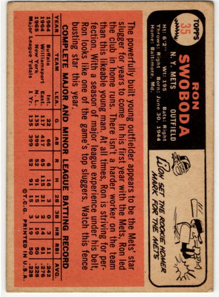 Ron Swoboda Topps Card 1966 #35 NYC Mets