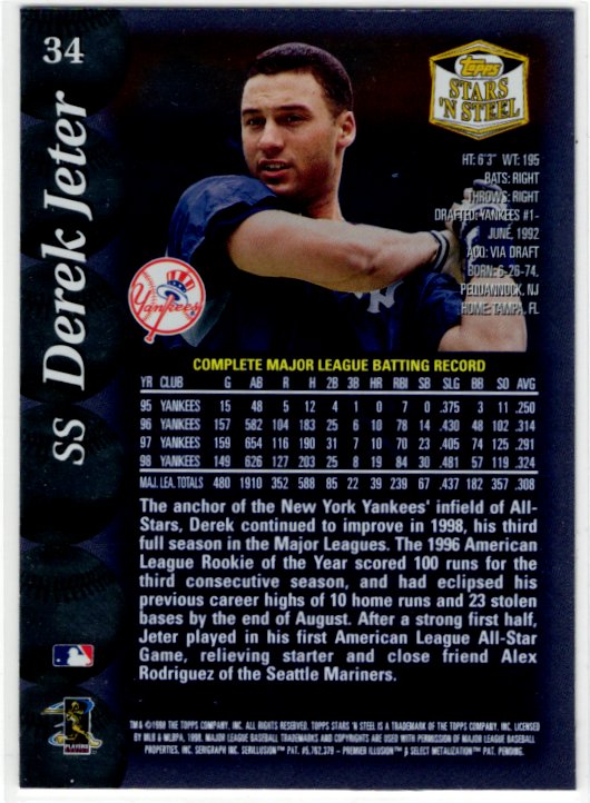 Derek Jeter 1999 Topps Stars 'n Steel Yankees #34