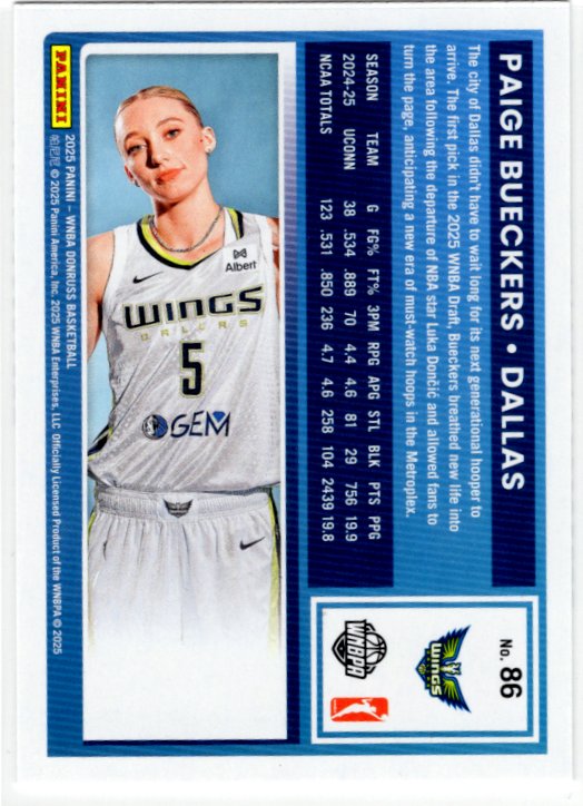 Paige Bueckers 2025 Donruss Panini Card #86