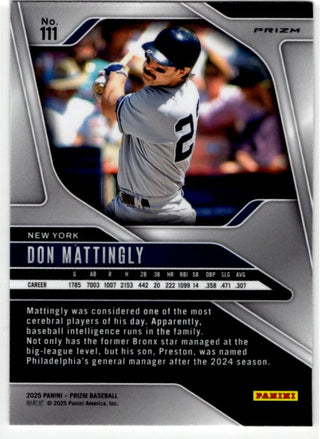 Don Mattingly 2025 Panini Silver Prizm Card #111