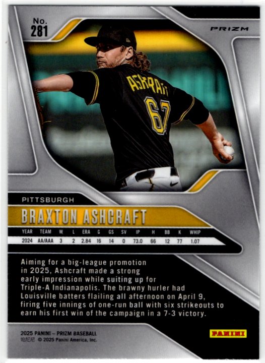 Braxton Ashcraft 2025 Panini Blue Cracked Ice Prizm Card #281