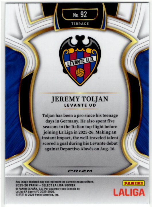 Jeremy Toljan 2025-26 Panini Select La Liga Green Cracked Ice Card #92