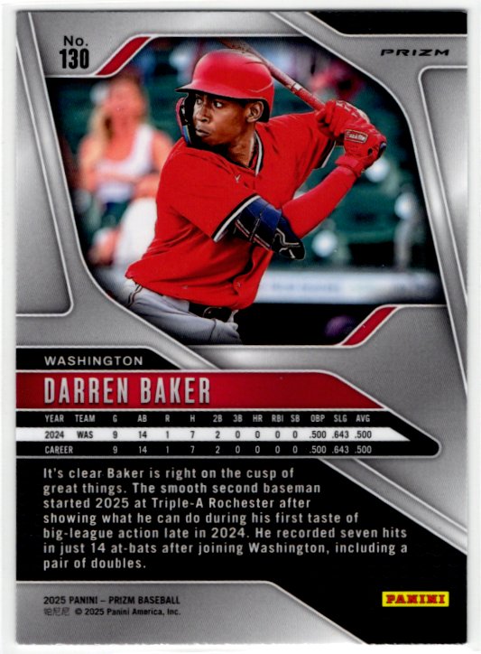 Darren Baker 2025 Panini Silver Prizm Card #130