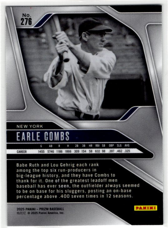 Earle Combs 2025 Panini Silver Prizm Card #276