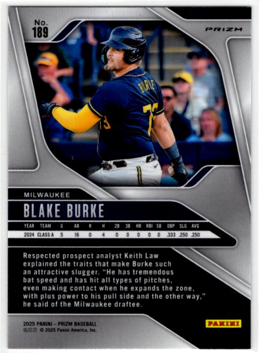 Blake Burke 2025 Panini Silver Prizm Card #189