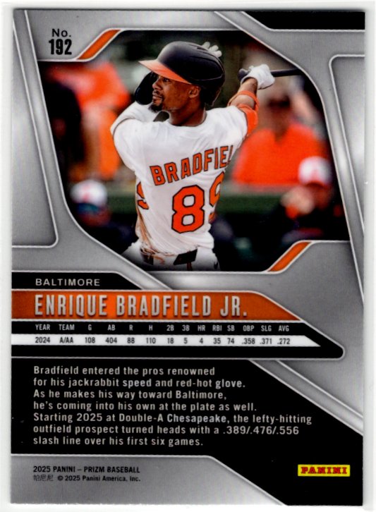 Enrique Bradfield Jr 2025 Panini Silver Prizm Card #192