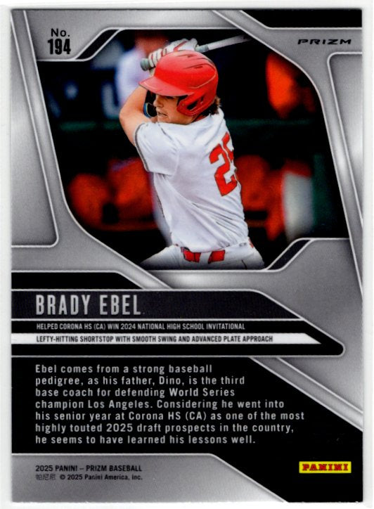 Brady Ebel 2025 Panini Blue Cracked Ice Prizm Card #194