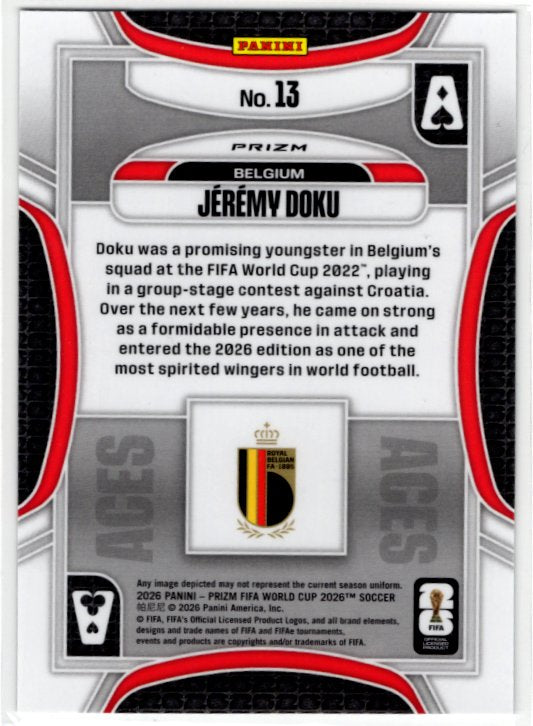 Jeremy Doku 2026 Panini Prizm Card #13