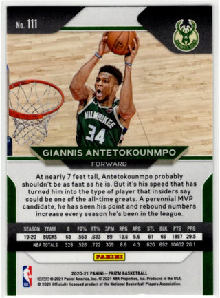 Giannis Antetokounmpo 2020-21 Panini Silver Prizm Card #111