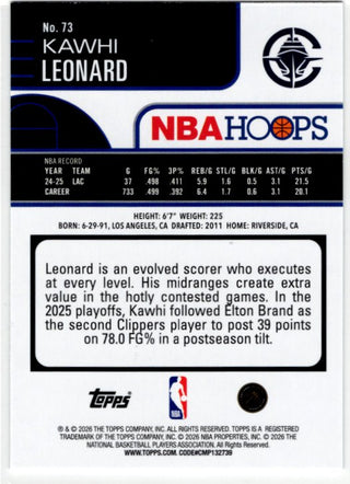 Kawhi Leonard 2025-26 Topps NBA Hoops Green Hoops #73