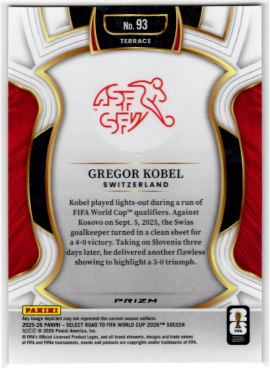 Gregor Kobel 2025-26 Panini Select Road to World Cup Card #93