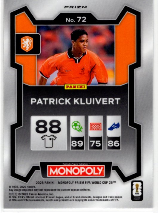 Patrick Kluivert 2026 Panini Prizm Monopoly Fifa Card #72