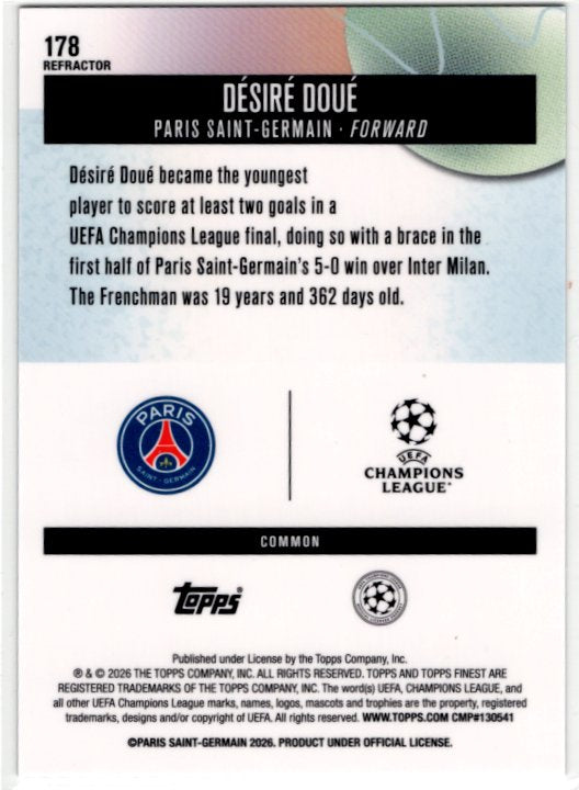 Desire Doue 2026 Topps Finest UEFA Clubs Competitions #178