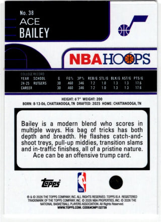 Ace Bailey 2025-26 Topps Hoops NBA Hoops Card #38
