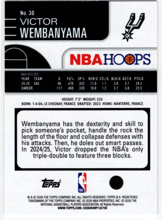 Victor Wembanyama 2023 Topps Hoops NBA Hoops Card #30