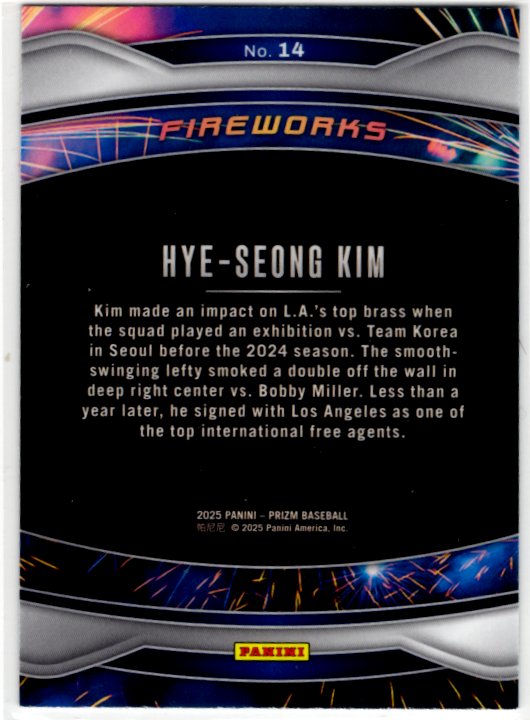 Hye-Seong Kim 2025 Panini Prizm Firework Card #14