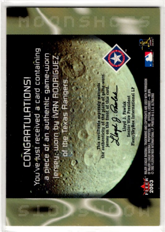 Ivan Rodriguez 2003 Fleer Ultra Moonshots Game-Worn Jersey Card