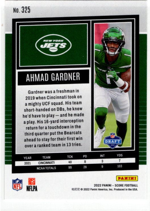 Ahmad Gardner 2022 Panini Score #325 RC Card