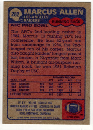 Marcus Allen 1985 Topps Card #282