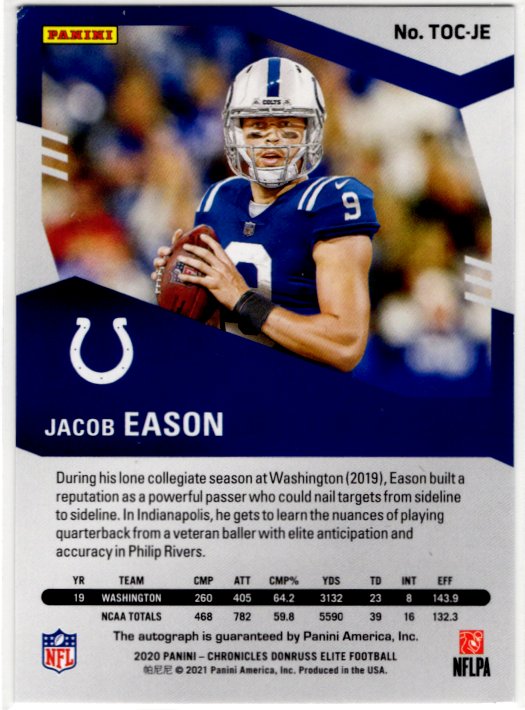 Jacob Eason 2020 Panini Autograph 019/149 Elite Turn of the Century #T0C-JE