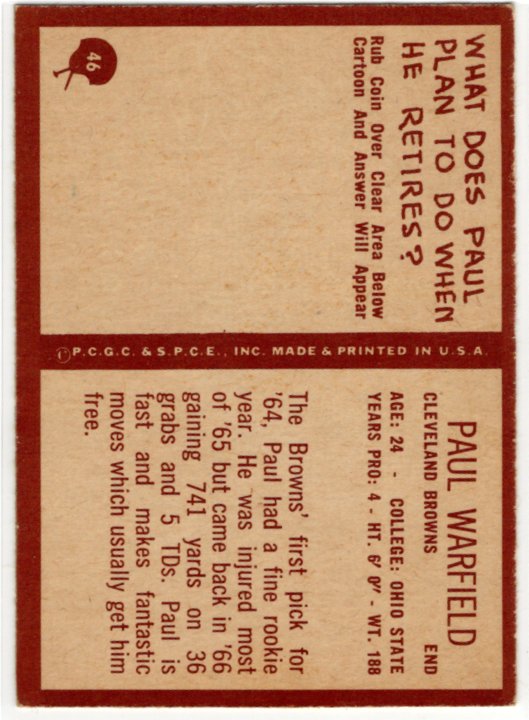 Paul Warfield 1967 Philadelphia Card #46