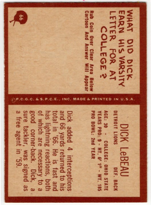 Dick LeBeau 1967 Philadelphia Card #66