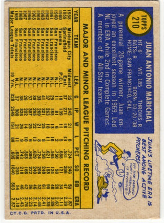 Juan Marichal 1970 Topps #210 Card