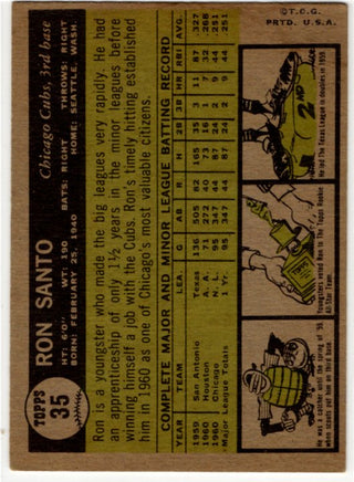 Ron Santo 1961 Topps Baseball Card #35