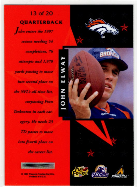 John Elway 1997 Pinnacle Certified #13 Certified Team Card