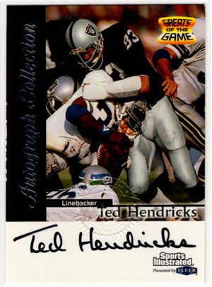 Ted Hendricks 1999 Fleer Greats Of The Game Autographed Card