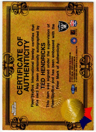 Ted Hendricks 1999 Fleer Greats Of The Game Autographed Card