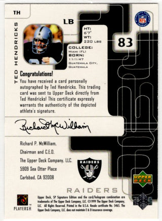 Ted Hendricks 1999 Upper Deck Autographed Card #TH