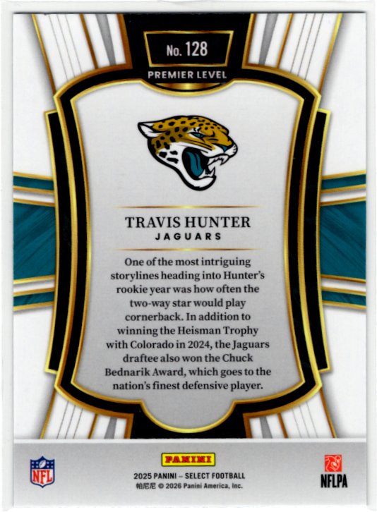 Travis Hunter 2025 Panini Select Premier Level Card RC #128