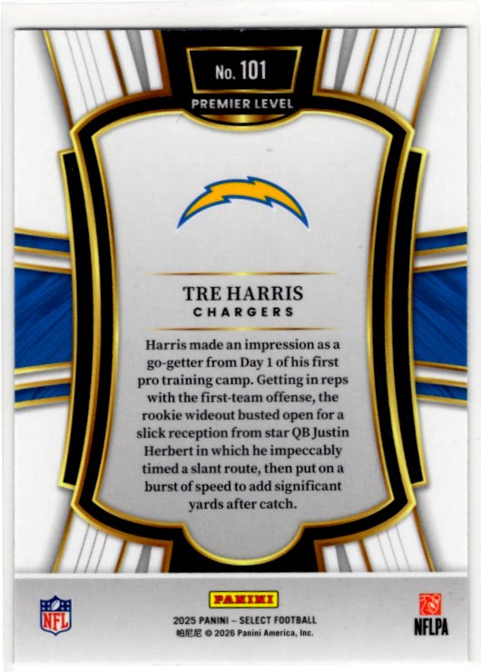 Tre Harris 2025 Panini Select Premier Level #101 RC Card